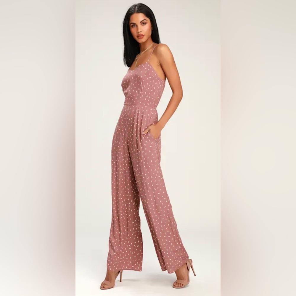 Lulu’s Mauve Print Sleeveless Wide-Leg Jumpsuit